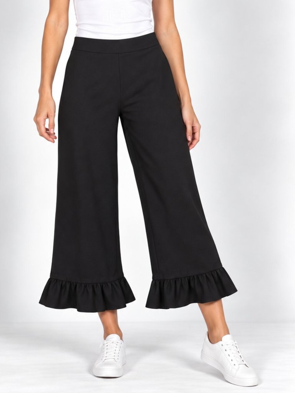 Julie Brown NYC Black Ruffle Hem Cropped Wide Leg Pants Size 8 NWT